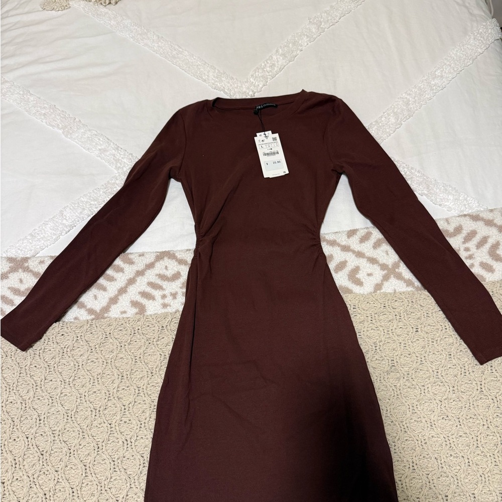 NWT Zara Brown Long Sleeve Dress